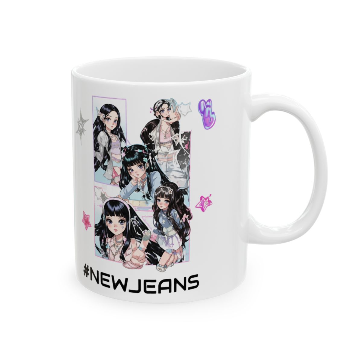 NewJeans Anime Illustration Mug | K-POP Ceramic Coffee Cup, Dishwasher-Safe